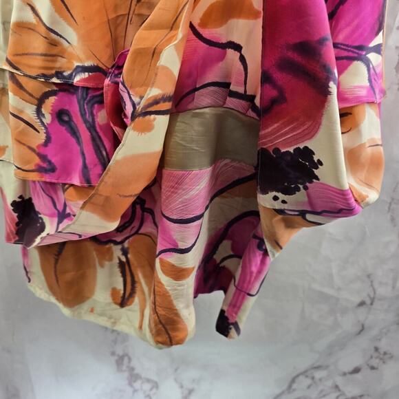 Anthropologie Dress Womens 4 Small Pink Orange Silk Watercolor Soeurs Orchid - Picture 10 of 11